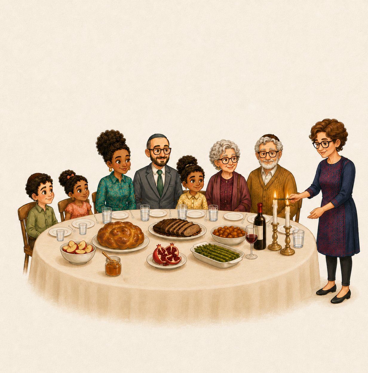Family gathered for a Rosh Hashanah meal